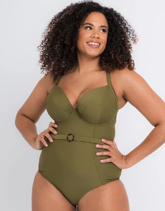 Curvy Kate Retro Sun Padded Plunge Swimsuit Olive