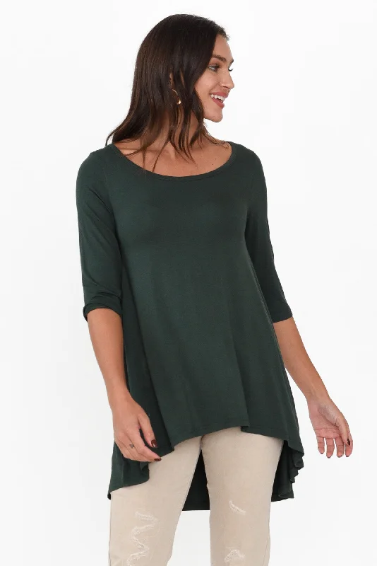 Dark Green Bamboo Hi Lo Hem Top