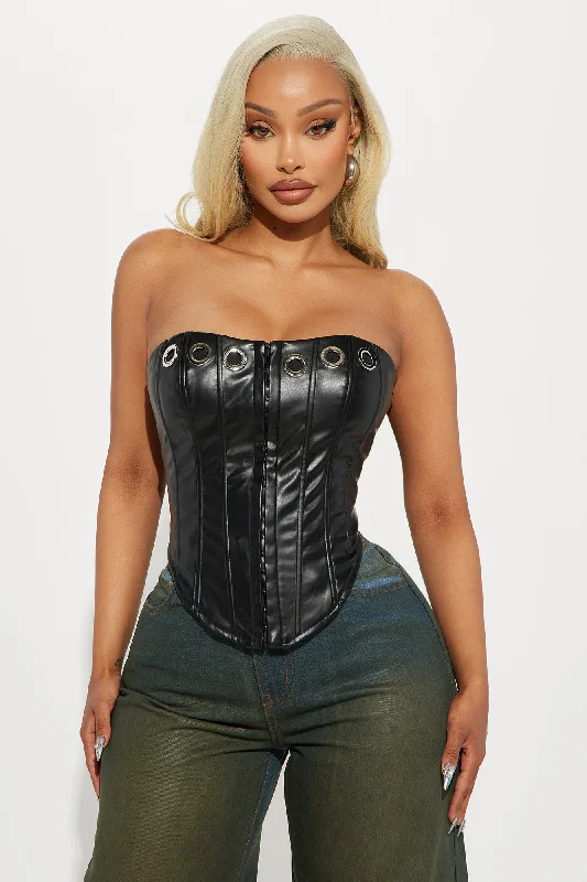 Do It Faux Leather Corset Top - Black