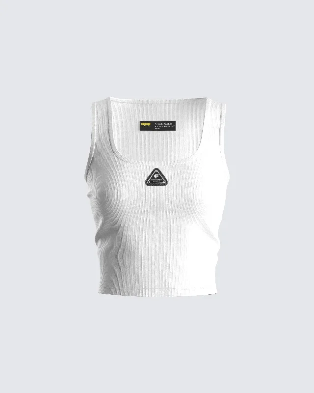 Ezra White Logo Tank Top