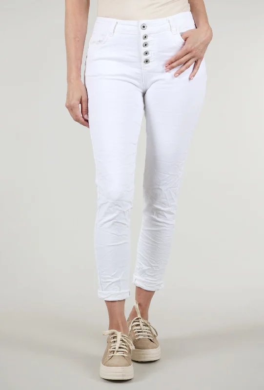 Five Button Runner Pants, White