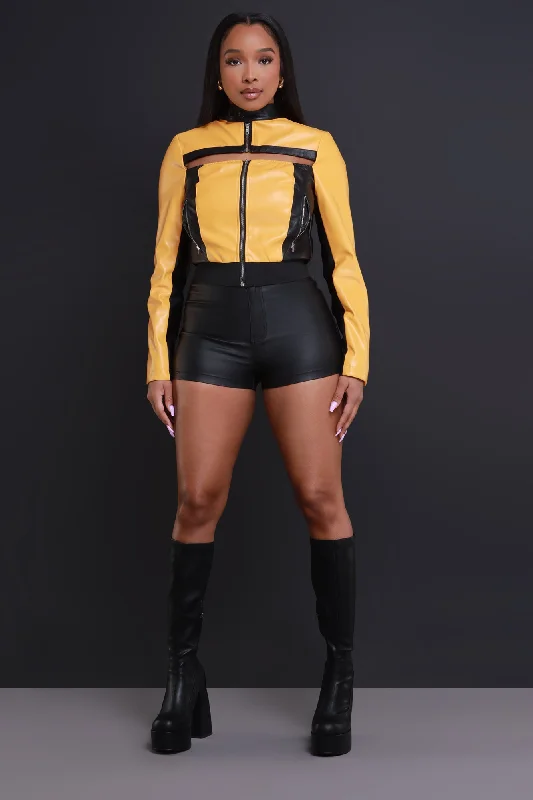 Full Force Faux Leather Motorcycle Jacket - Black/Yellow