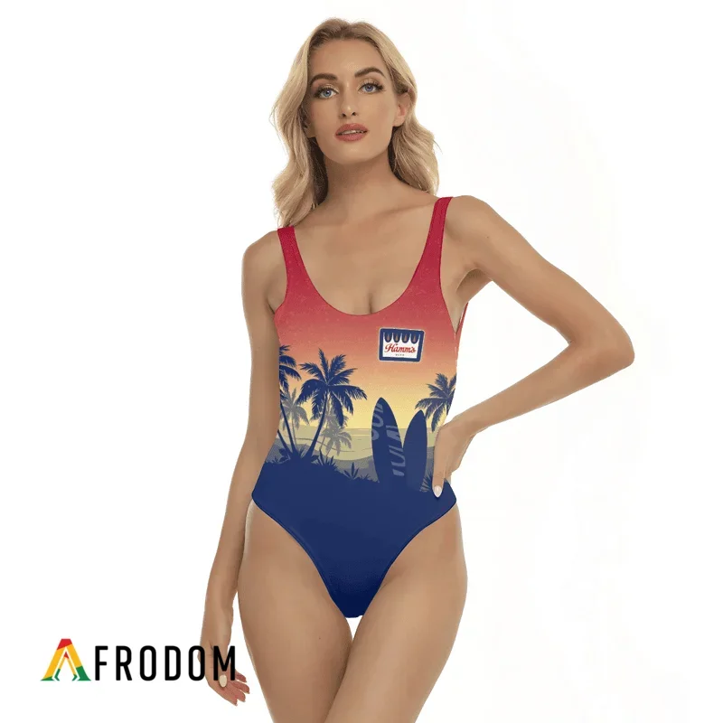 Hamm's Beer Palm Tree Surfboard One-piece Swimsuit