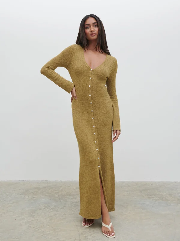 Hazel Knit Maxi Dress - Olive