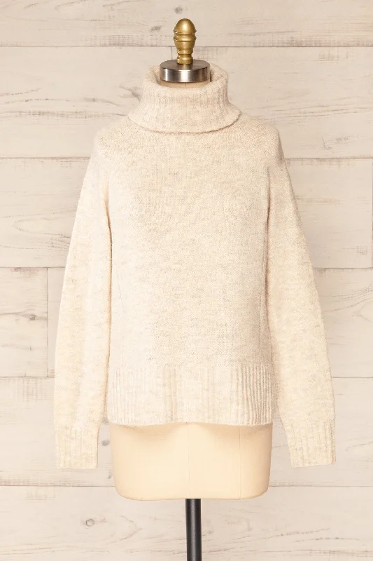 Kolono Beige | Melange Knit Turtleneck Sweater