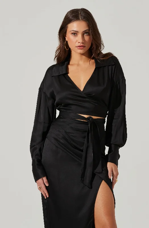 Loretta Satin Cropped Tie Waist Top