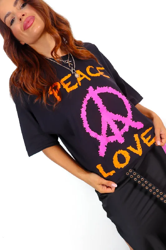 Love Your Peace - Black Multi Graphic T-Shirt