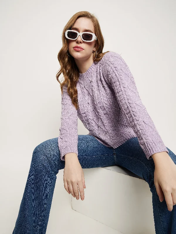 Madame Lilac Cable Knit Rhinestone Embellished Sweater