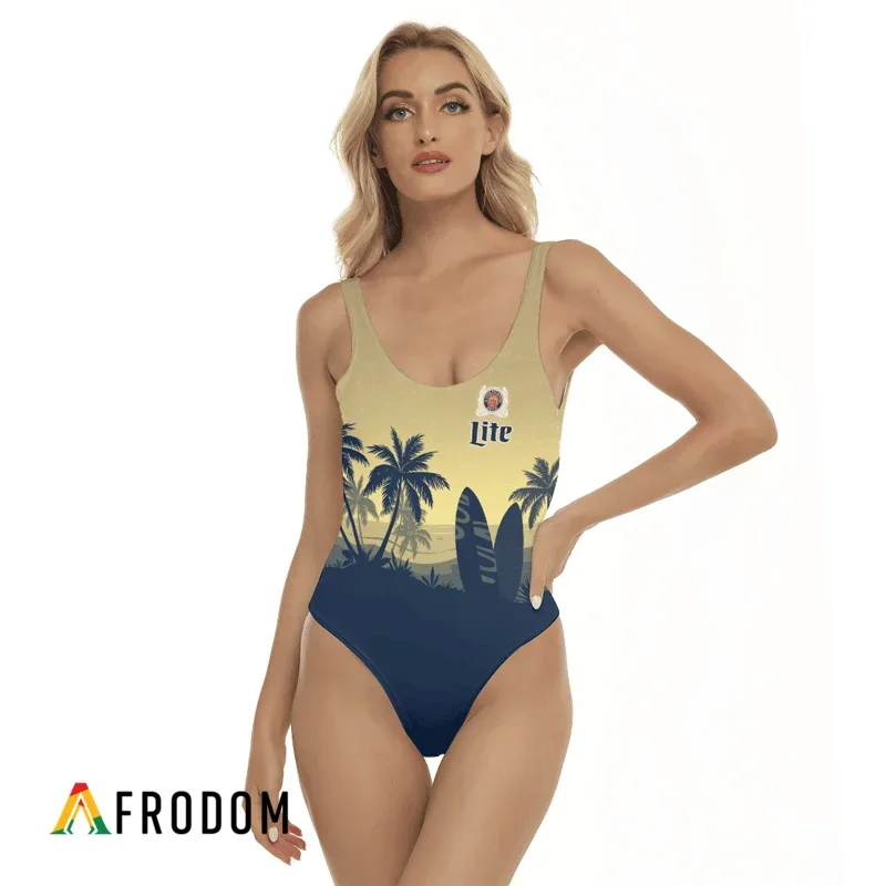 Miller Lite Palm Tree Surfboard One-piece Swimsuit