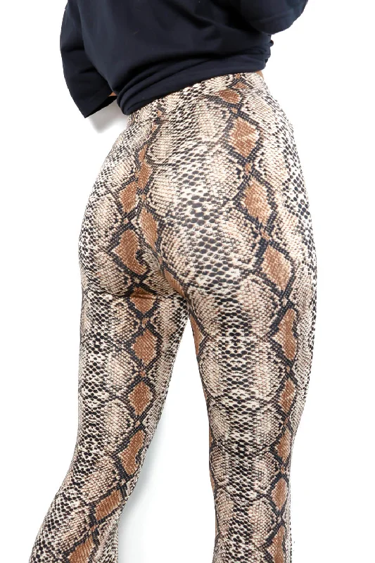 never-change-beige-snake-print-flared-trousers