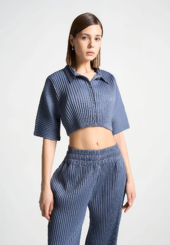 Pleated Cropped Shirt - Steel Blue