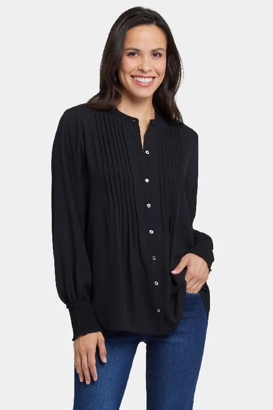 Pleated Peasant Blouse - Black