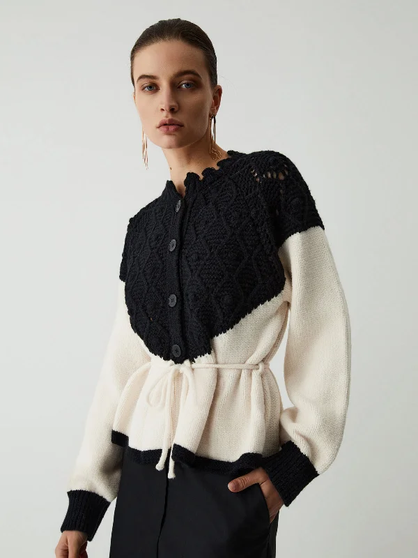 pointelle-knit-patchwork-tie-front-sweater