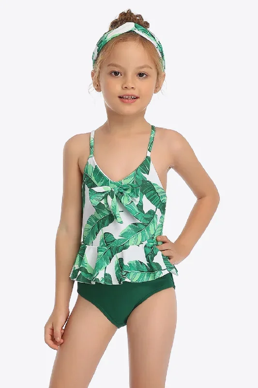 Sunset Vacation  Printed Bow Detail Ruffled One-Piece Swimsuit I Kids Swimwear