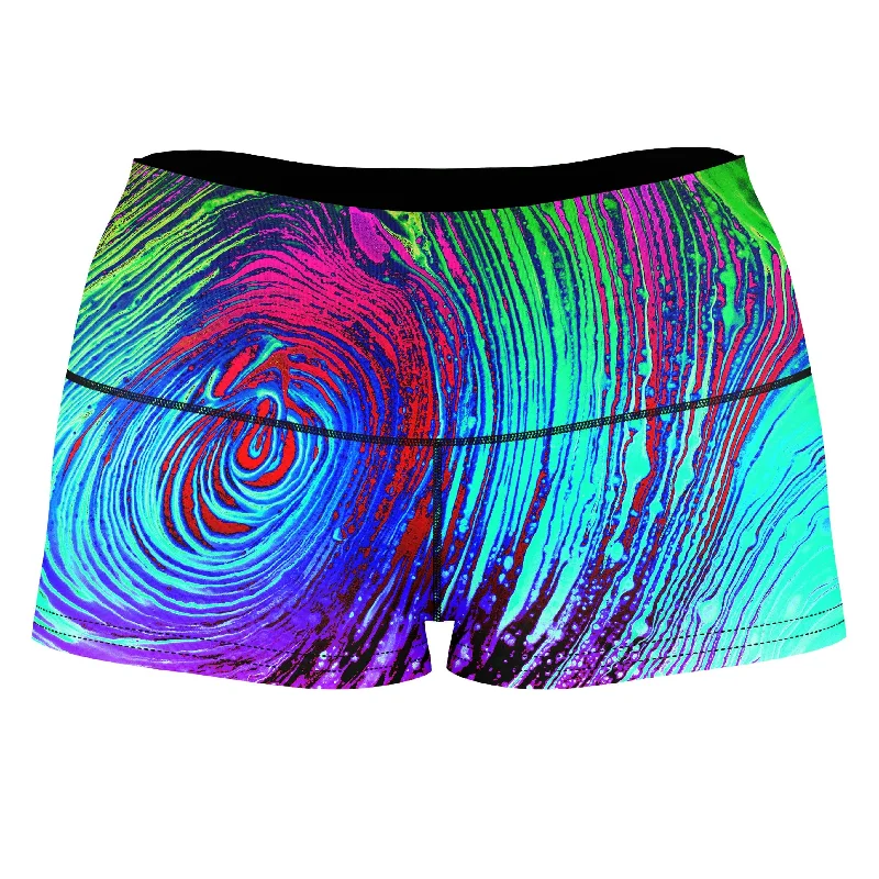 Rainbow Vortex High-Waisted Women's Shorts