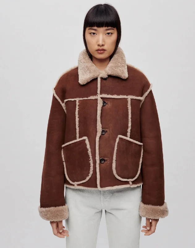 Reversible Shearling Boxy Jacket - Espresso Shearling