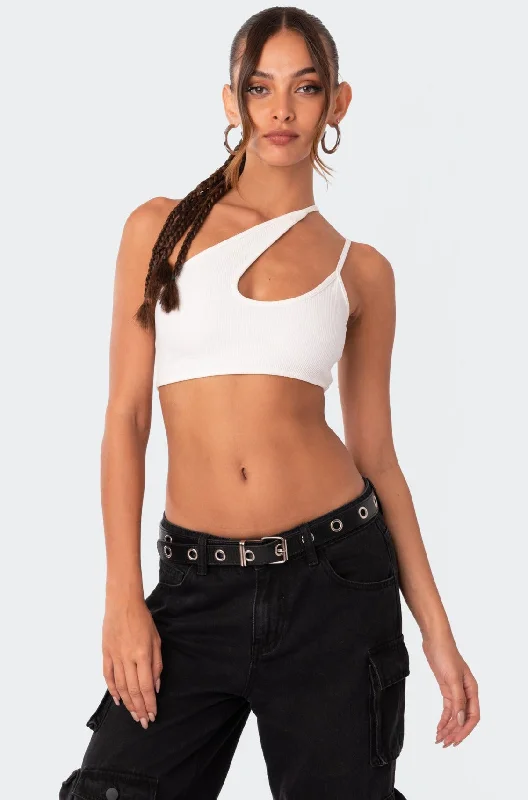 Asymmetrical Ribbed Cut Out Crop Top