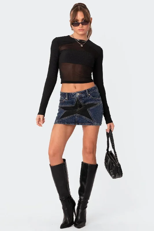 Stars Align Low Rise Denim Mini Skirt