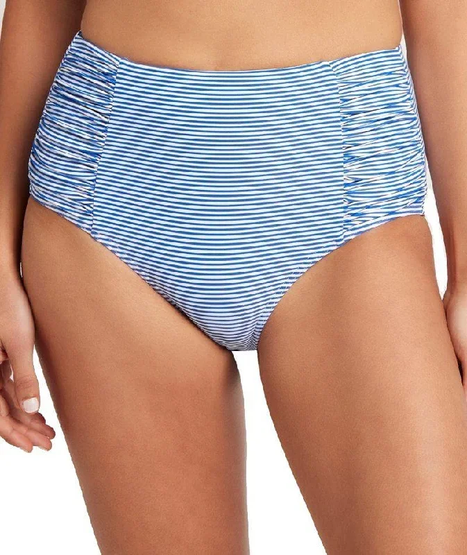 Sea Level Positano Stripe Gathered Side High Waist Brief - Azure