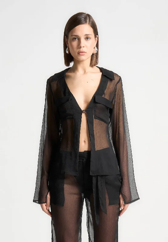 Sheer Shirt with Clasp - Black