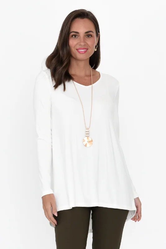 Shenali White Long Sleeve Swing Top