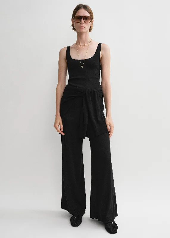 Silk cashmere knit slacks black