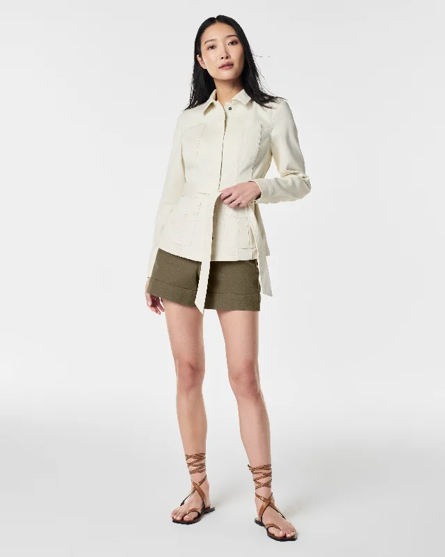 Stretch Twill Tie-Front Shirt Jacket