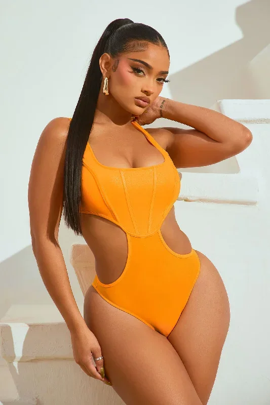 Summer Fever Shimmer Corset 1 Piece Swimsuit - Orange