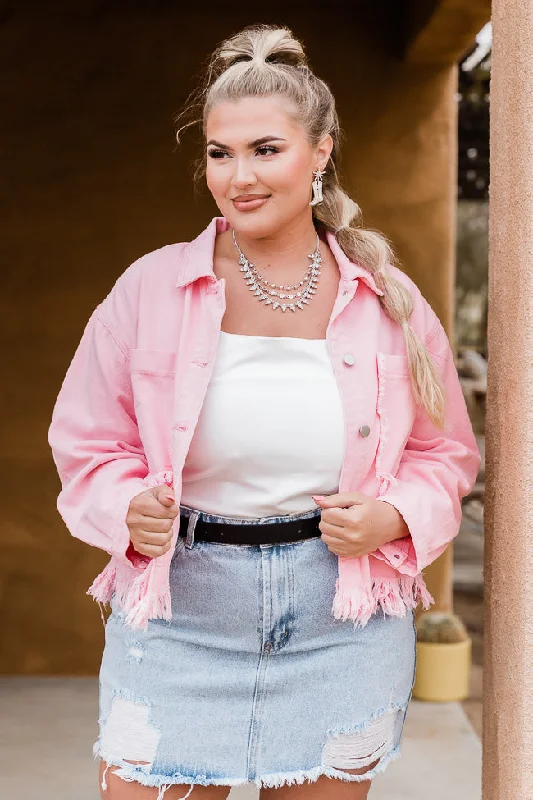 Sun Up In The Saddle Pink Fringe Hem Denim Jacket FINAL SALE