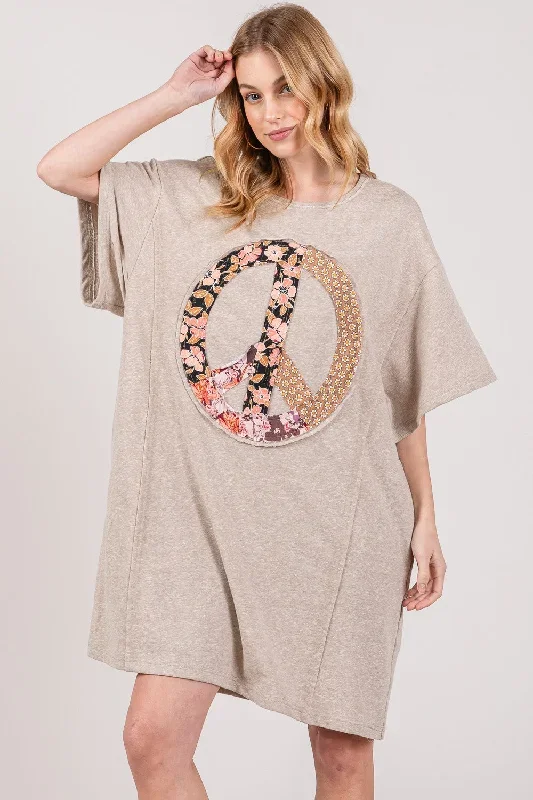 Sunset and Swim  Full Size Peace Sign Applique Short Sleeve Tee Dress