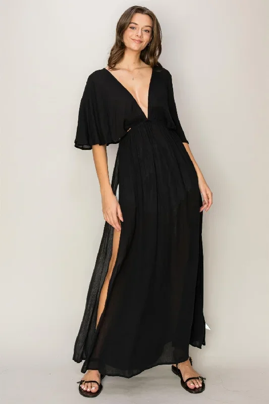 Sunset and Swim  HYFVE Tie Back Maxi Split Beach Cover Up Dress