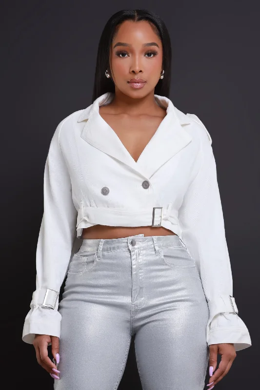 Take The Shot Cropped Denim Jacket - White