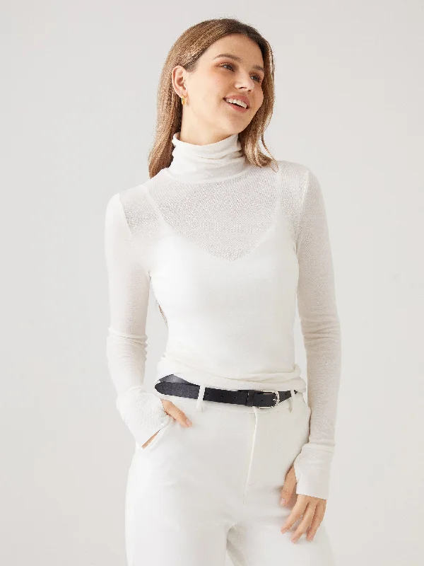 Tencel Wool Semi-Sheer Turtleneck Top