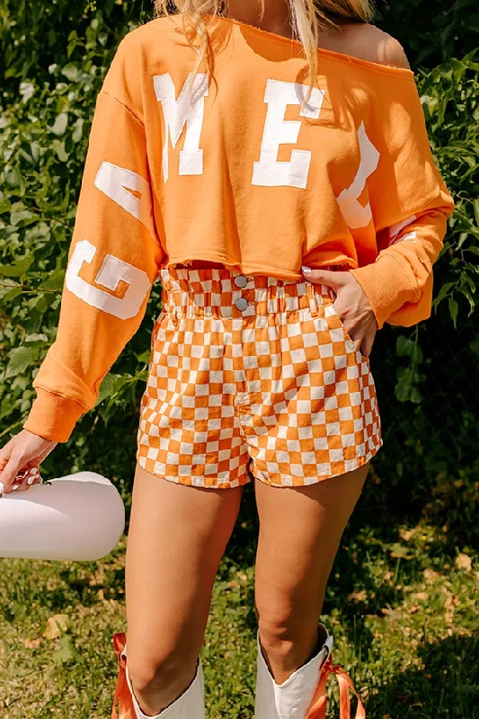 The Mellie High Waist Checkered Shorts in Orange