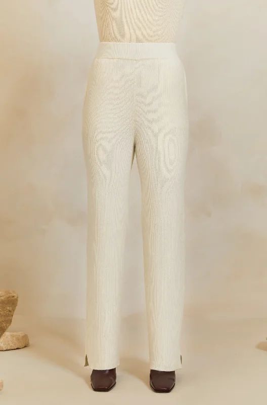 Wide Leg Knit Pants - Oat Milk