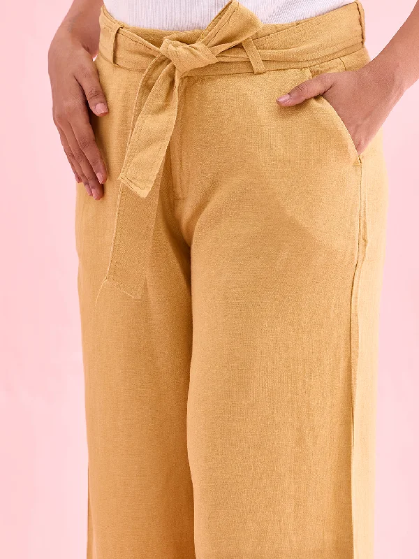 women-solid-light-mustard-linen-mid-rise-culottes