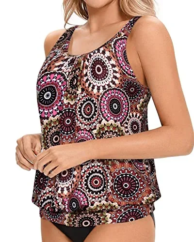 Loose Fit Tankini Swim Top For Women-Mandala